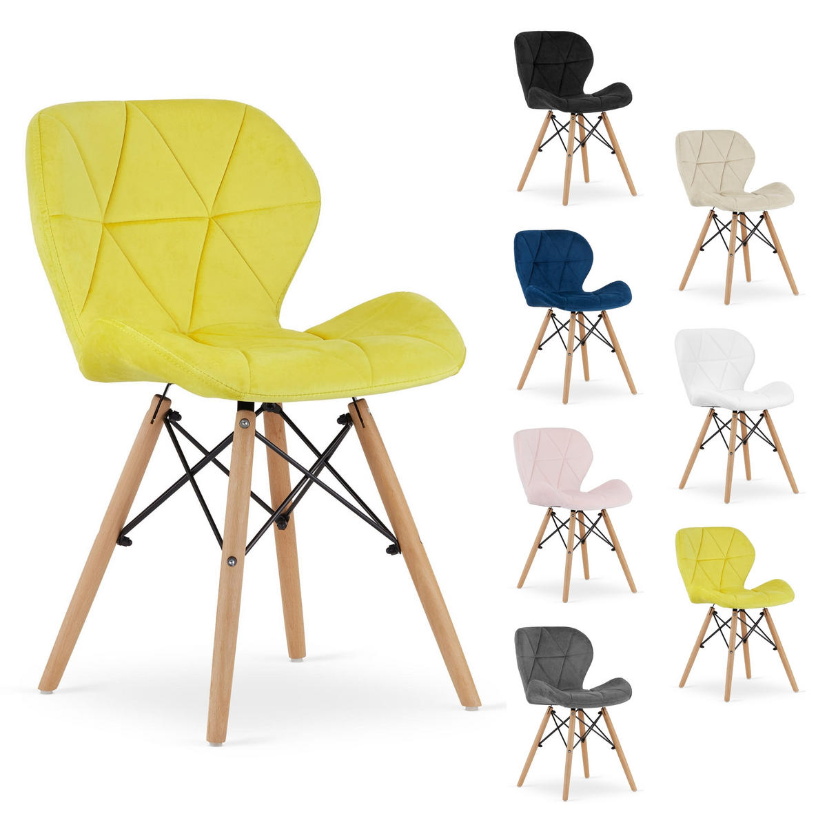 STUHL AMATRICE 2-er Set, Gelb, mit Samtstoff gepolstert - Gelb, Holz/Textil (48/74/53cm) - Komodee