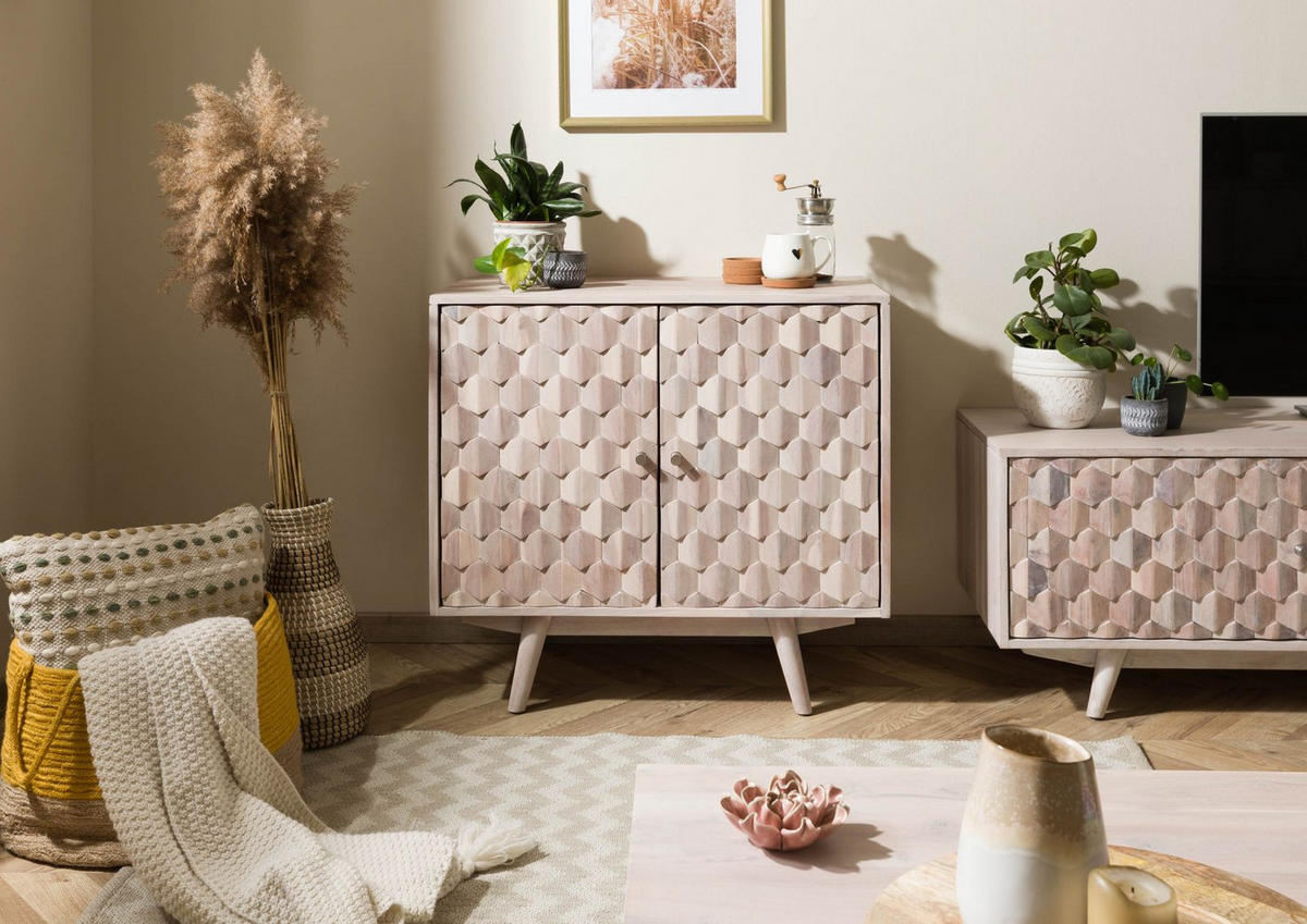 KOMMODE Akazie 80x42x75 weiß lackiert MOSAYK #213 - Weiß, Holz (80/75/42cm) - Massivmoebel24