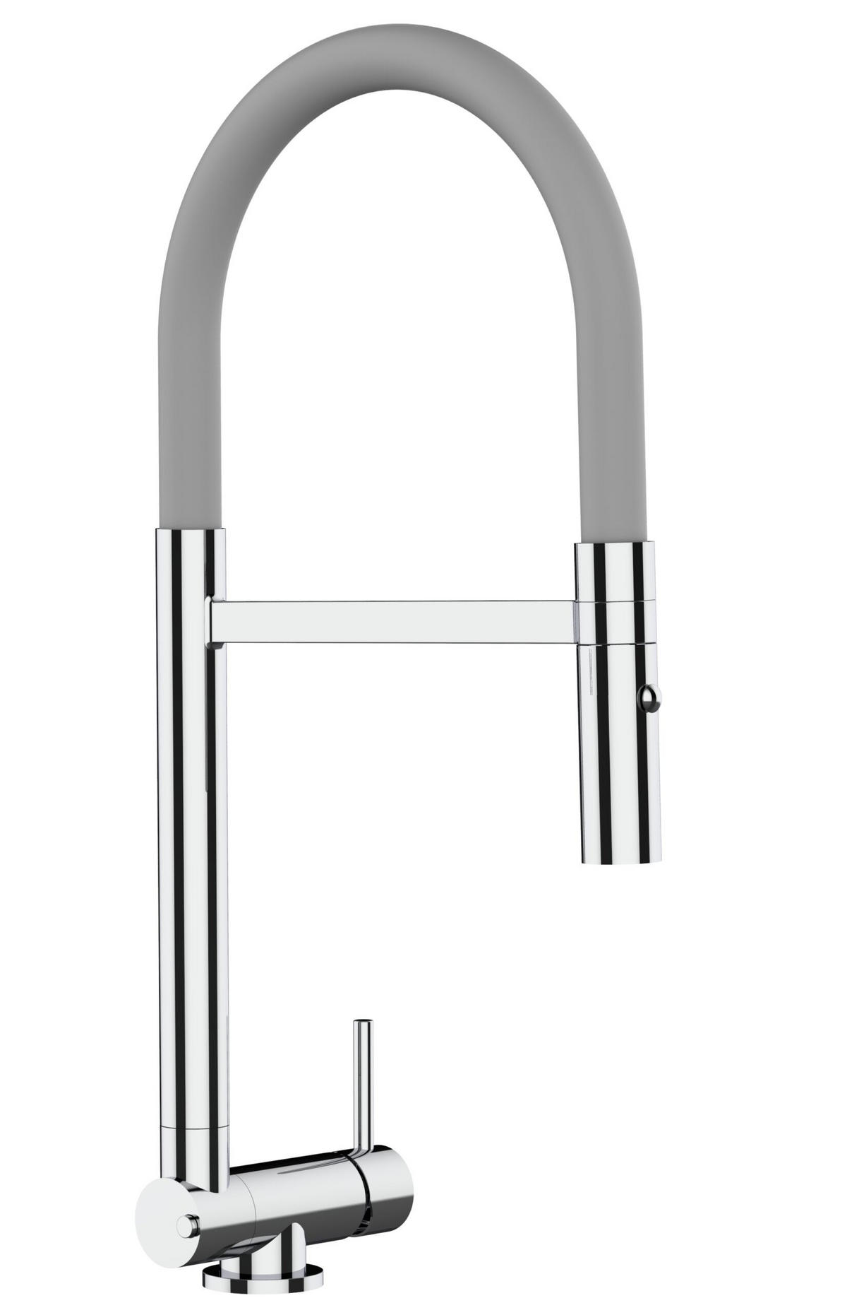 VORFENSTER-KÜCHENARMATUR, Umklappbar 4,5 CM, Verchromt und Grau, 2-Strahl-Brause - Grau, Metall (21.3/44.4/21.3cm) - VIZIO