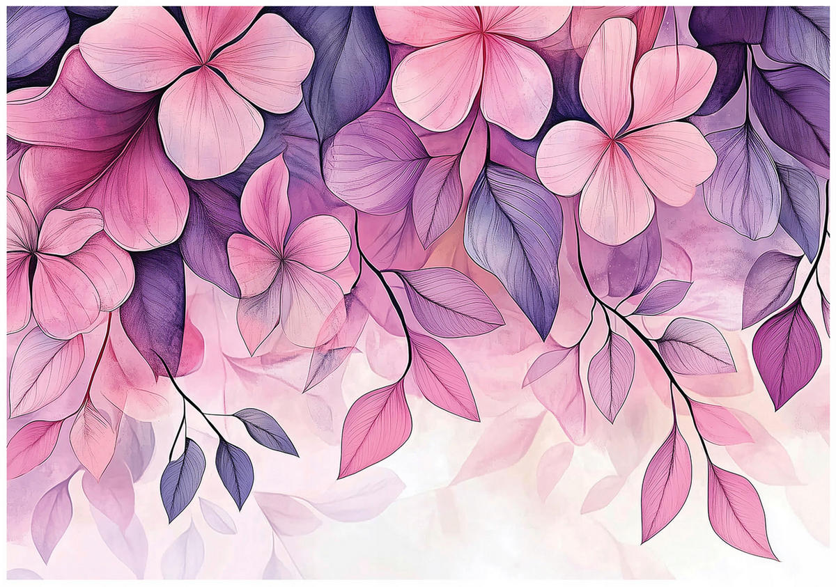 FOTOTAPETE Blumen Rosa Wohnzimmer Vlies Tapete 350x250 - Multicolor, Papier (350/250cm) - Wallarena