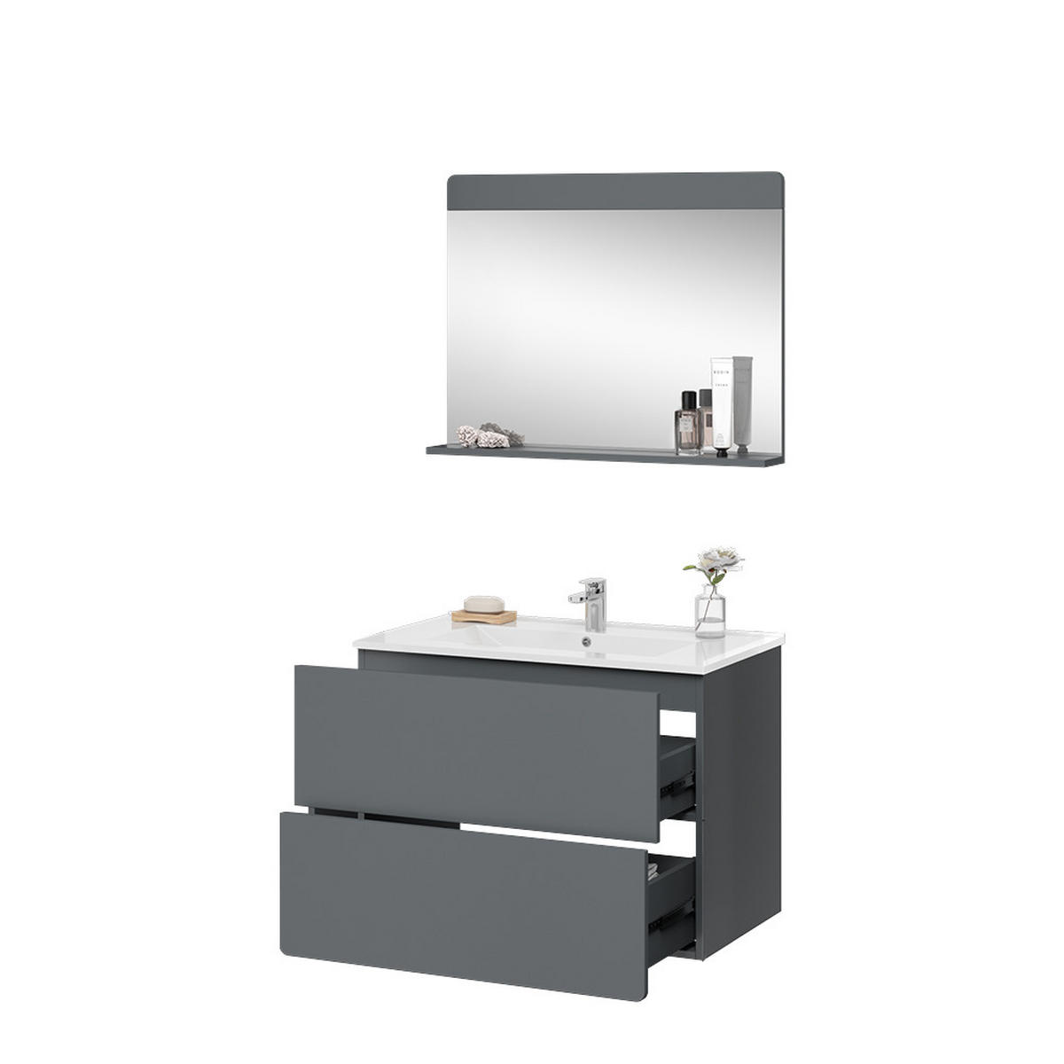BADMÖBEL-SET Izan Grau 3 Teile - Grau, Holzwerkstoff (80/59.3/46cm) - Vicco