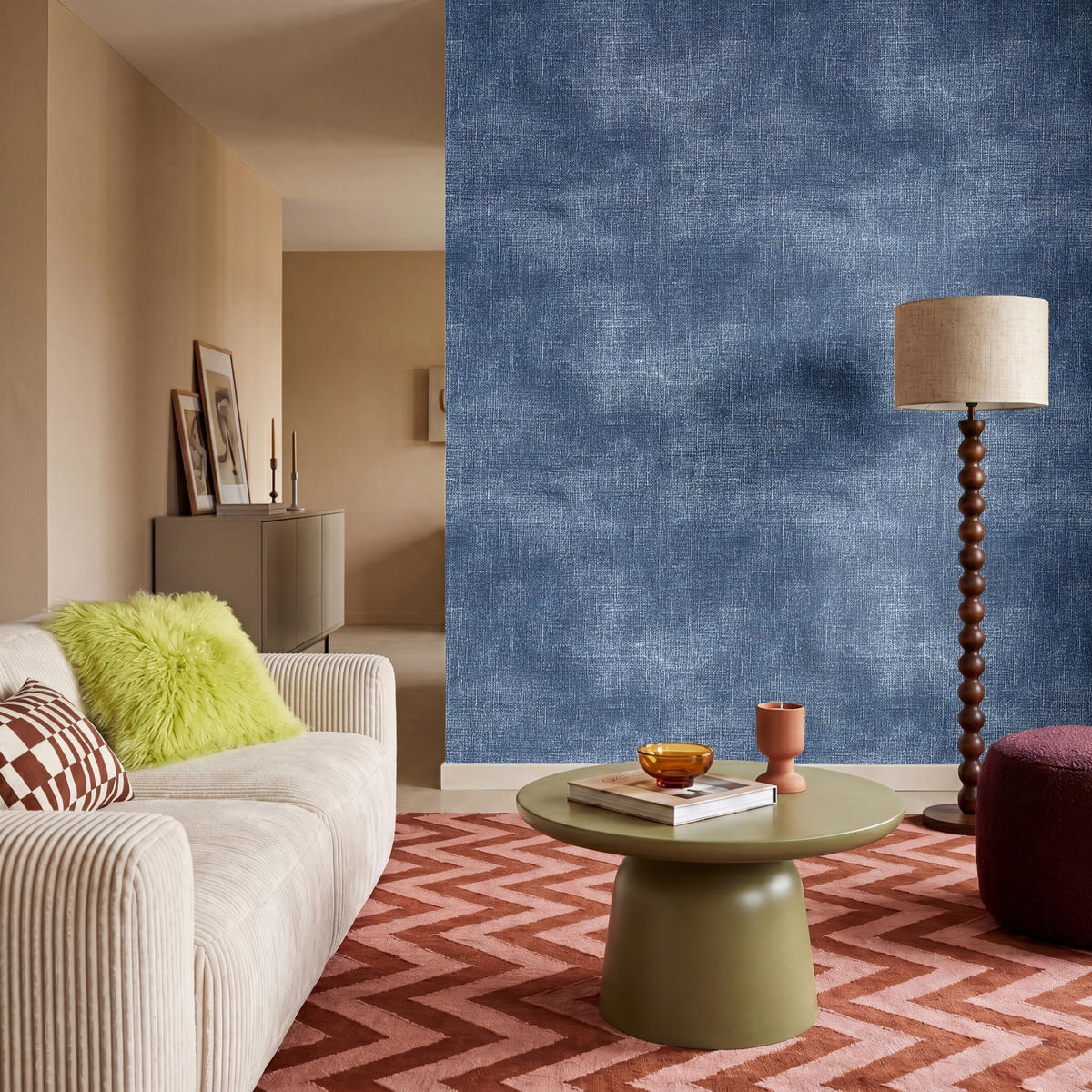TAPETE - Leinen - Textur - Muster - Denim - Rustikal - 180x200 cm - Blau, Papier (180/200cm) - OnlyWow