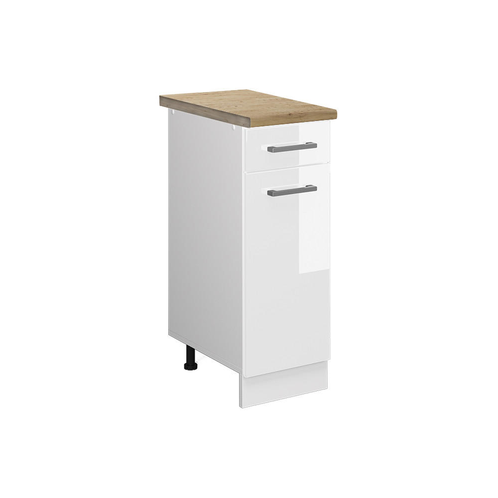 KÜCHENUNTERSCHRANK R-Line Weiß Hochglanz 30 cm, AP Eiche - Weiß Hochglanz/Weiß, Holzwerkstoff (30/81.6/60cm) - Vicco