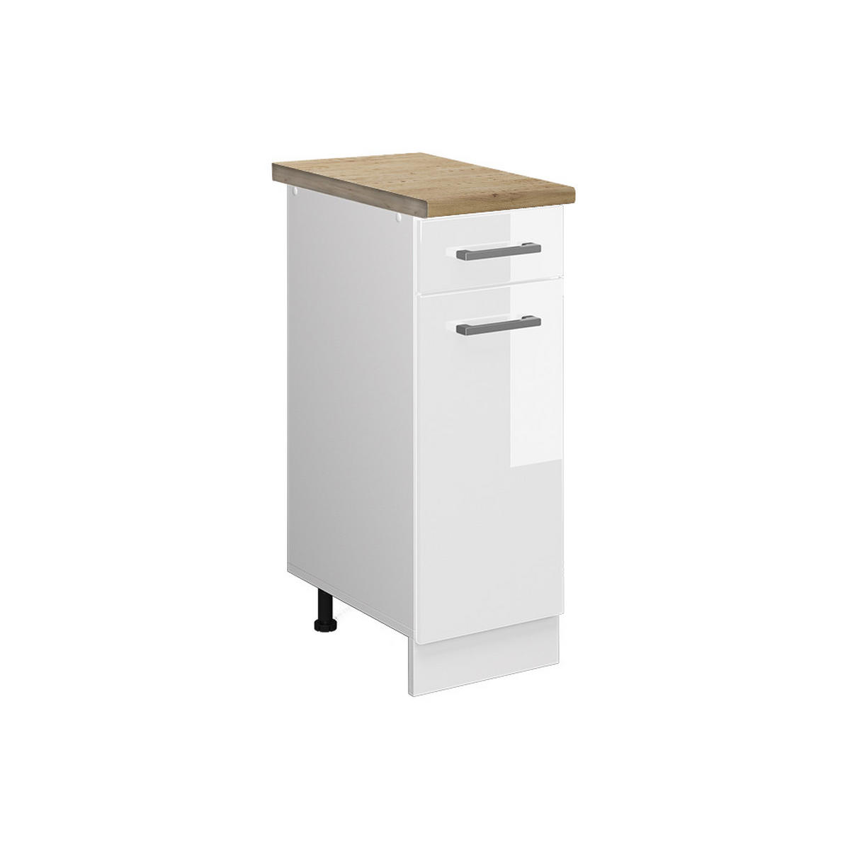 KÜCHENUNTERSCHRANK R-Line Weiß Hochglanz 30 cm, AP Eiche - Weiß Hochglanz/Weiß, Holzwerkstoff (30/81.6/60cm) - Vicco