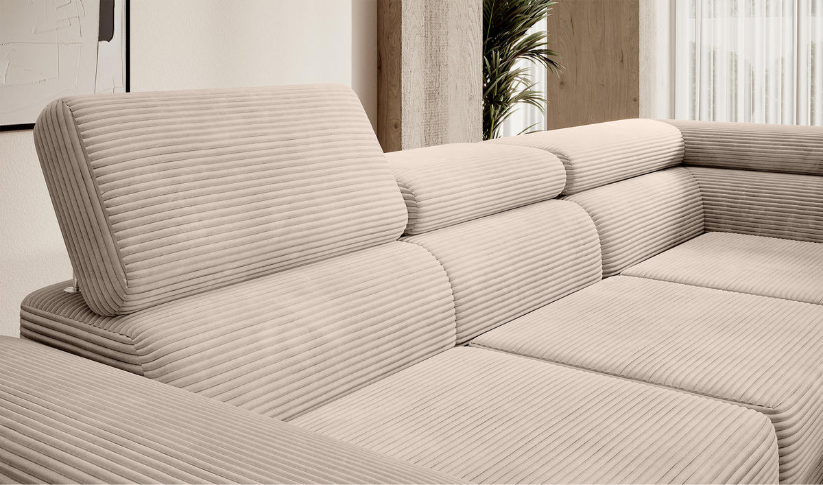 ECKSOFA Stevil Dunkelbeige Cordbezug - Silberfarben/Mokka, Textil/Metall (275/203cm) - Selsey