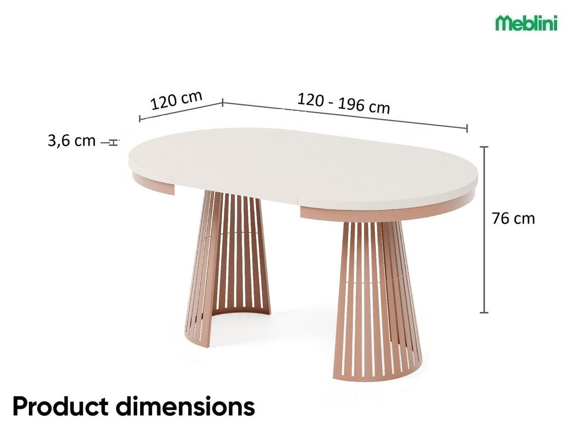 ESSTISCH Cone Bis - Kaschmir/Kupferfarben, Holzwerkstoff/Metall (120/120/76cm) - Meblini