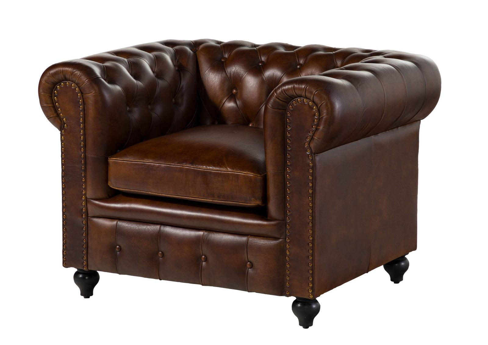SESSEL Echtleder 105x82x75 braun CHESTERFIELD #102 - Braun, Leder (105/75/82cm) - Massivmoebel24