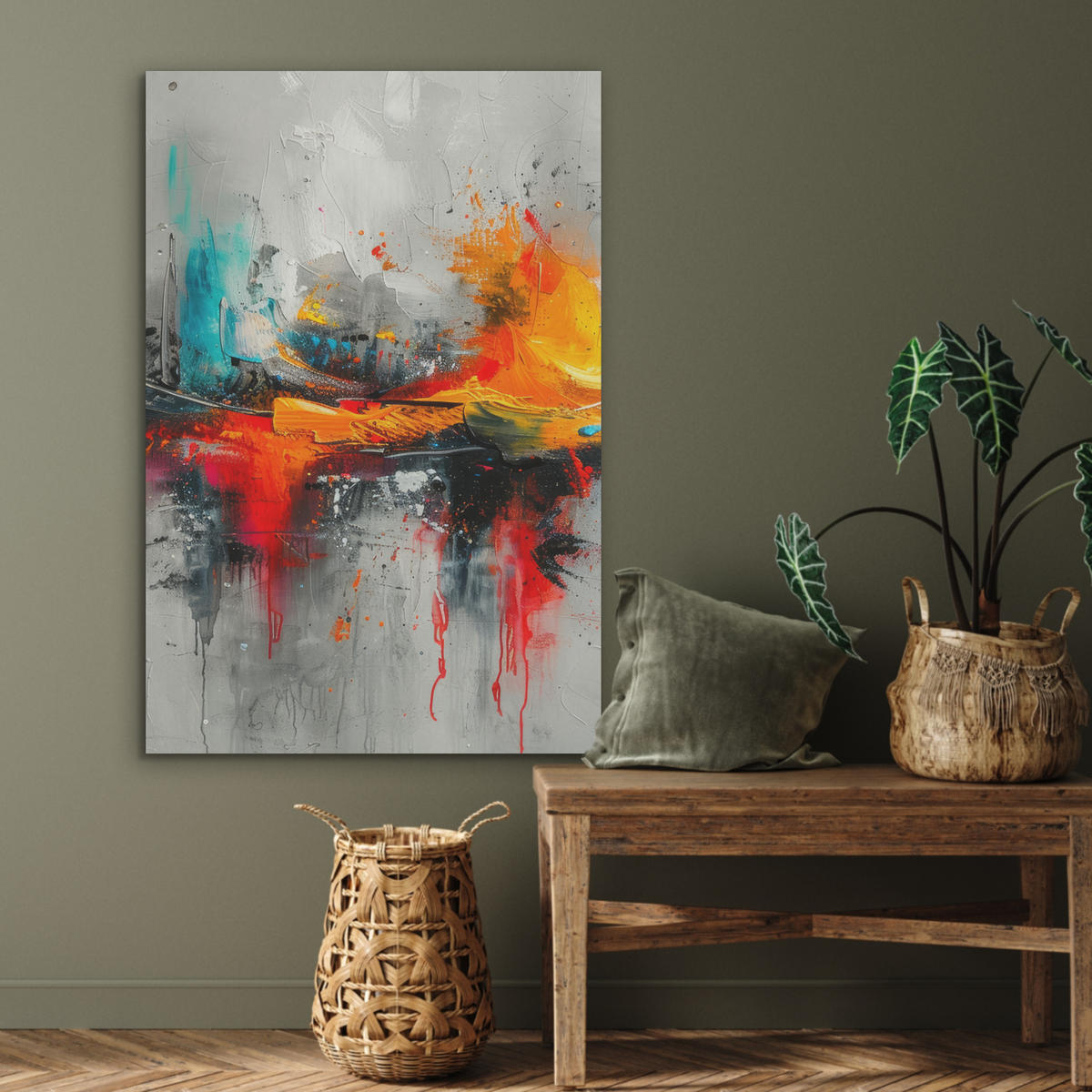 AKUSTIKBILD Moderne Kunst - Orange - Grau - Abstrakt Wanddeko 60x90 cm - Hellgrau, Kunststoff (60/90/0.9cm) - MuchoWow