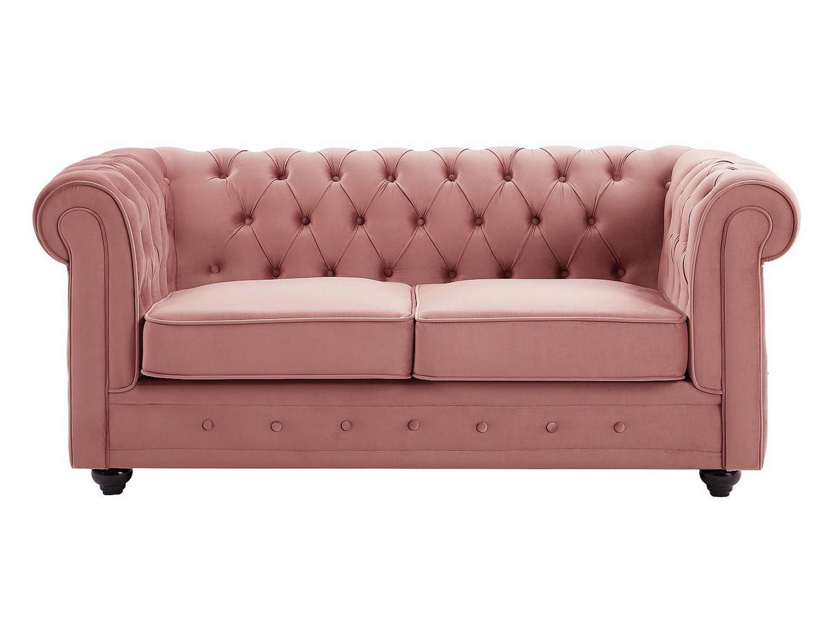 SOFA 3-Sitzer & 2-Sitzer & Sessel - Samt - Pastellrosa - CHESTERFIELD - Pink, Textil (88/72/205cm) - Vente-Unique