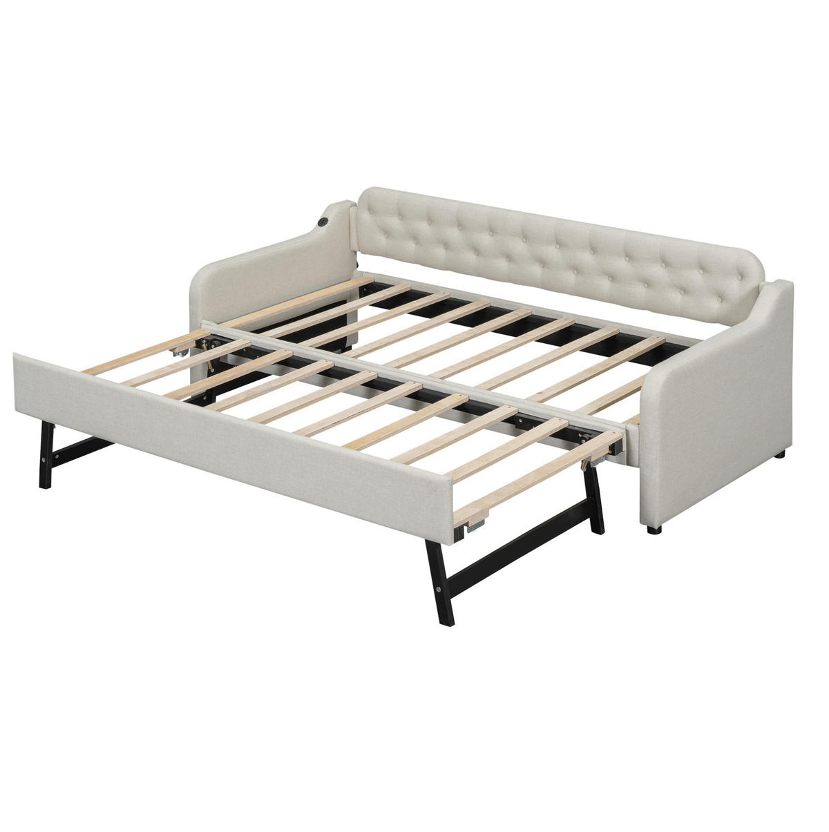 POLSTERBETT 90/200 cm mit Ausziehbett und USB-Anschluss in Beige - Beige, Textil (90/200cm) - BEAOK