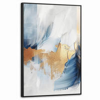 LEINWAND Bilder mit Rahmen - Gold - Blau - Aquarell - Kunst - Modern - 60x90 - Hellblau, Textil (60/90cm) - MuchoWow