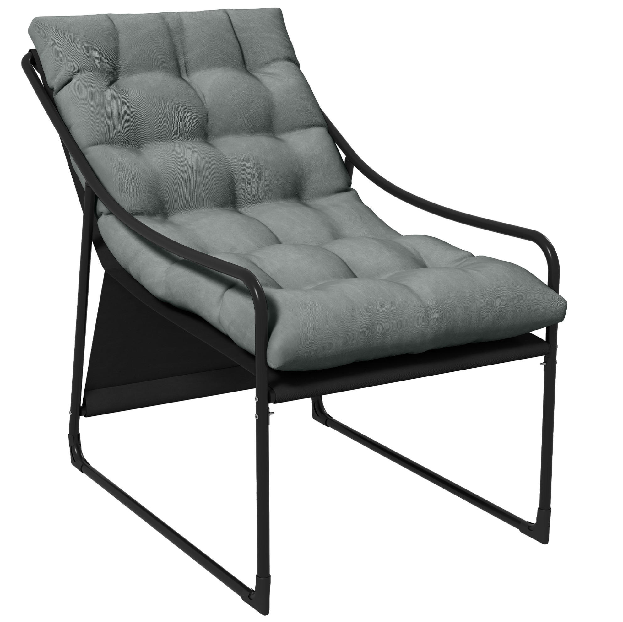 ZÁHRADNÉ kreslo 110/62/88 cm sivé z ocele s hrubým sedacím vankúšom a podrúčkami - sivá, kov (62/88/110cm) - OKWISH