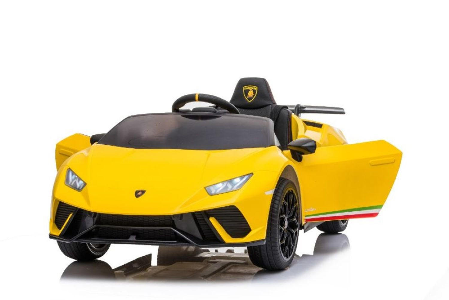 KINDER ELEKTROAUTO Lamborghini Huracan gelb EVA-Reifen, Kunstledersitz, lizenziert, Fernbedienung, Bluetooth - Gelb, Kunststoff (117/64/47cm) - Es-Toys
