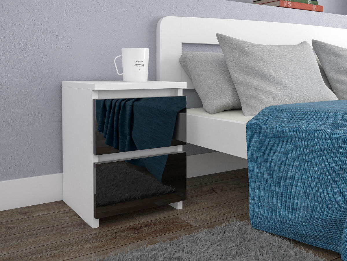 NACHTTISCH bella2 weiss-schwarz glanz - Weiß, Holzwerkstoff (30/40/30cm) - roe furniture