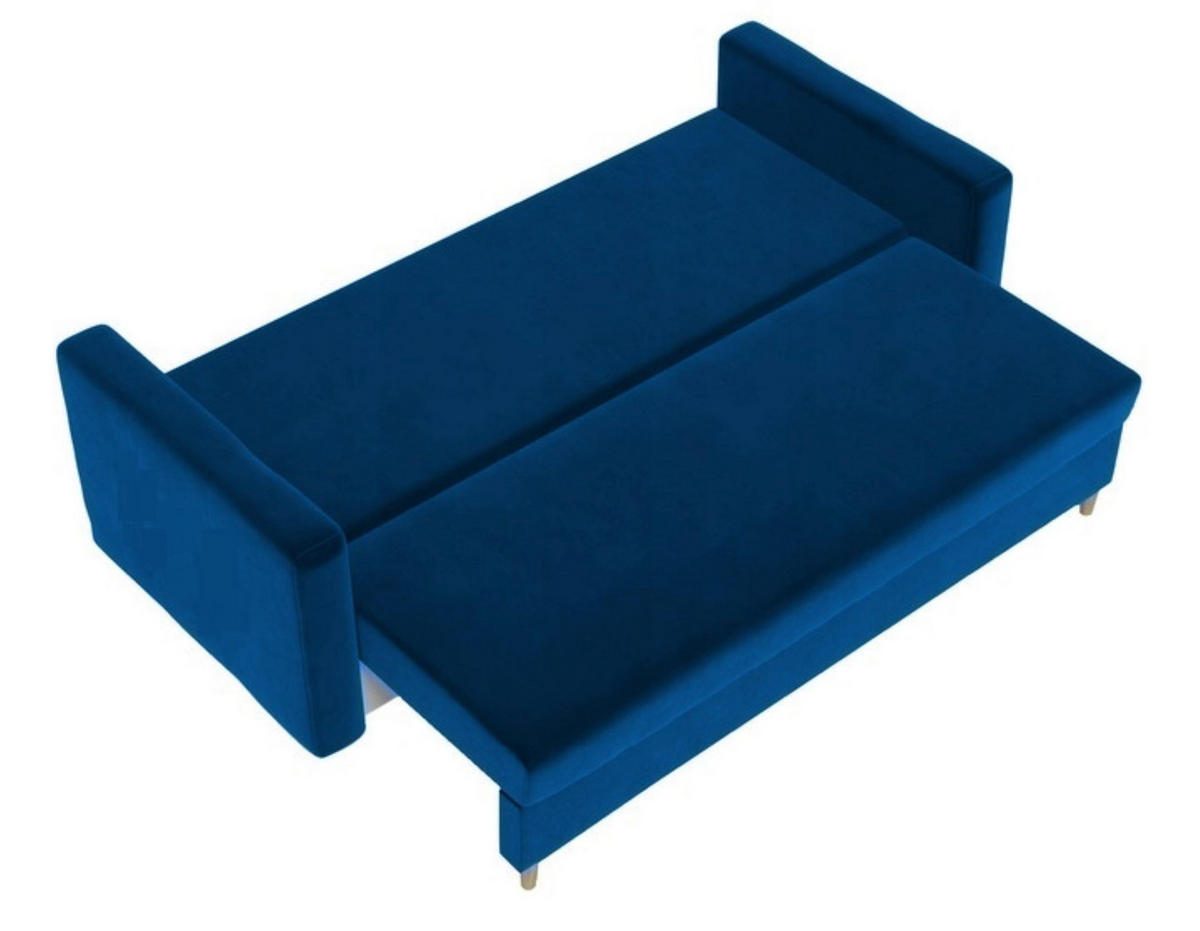 SCHLAFSOFA ARO, Sofa mit Schlaffunktion und Bettkasten, Klappsofa, Schlafcouch mit Füßen aus Naturholz, Veloursstoff, Couch in Frabe: Blau - Blau, Textil (217/100/87cm) - Sepro Meble