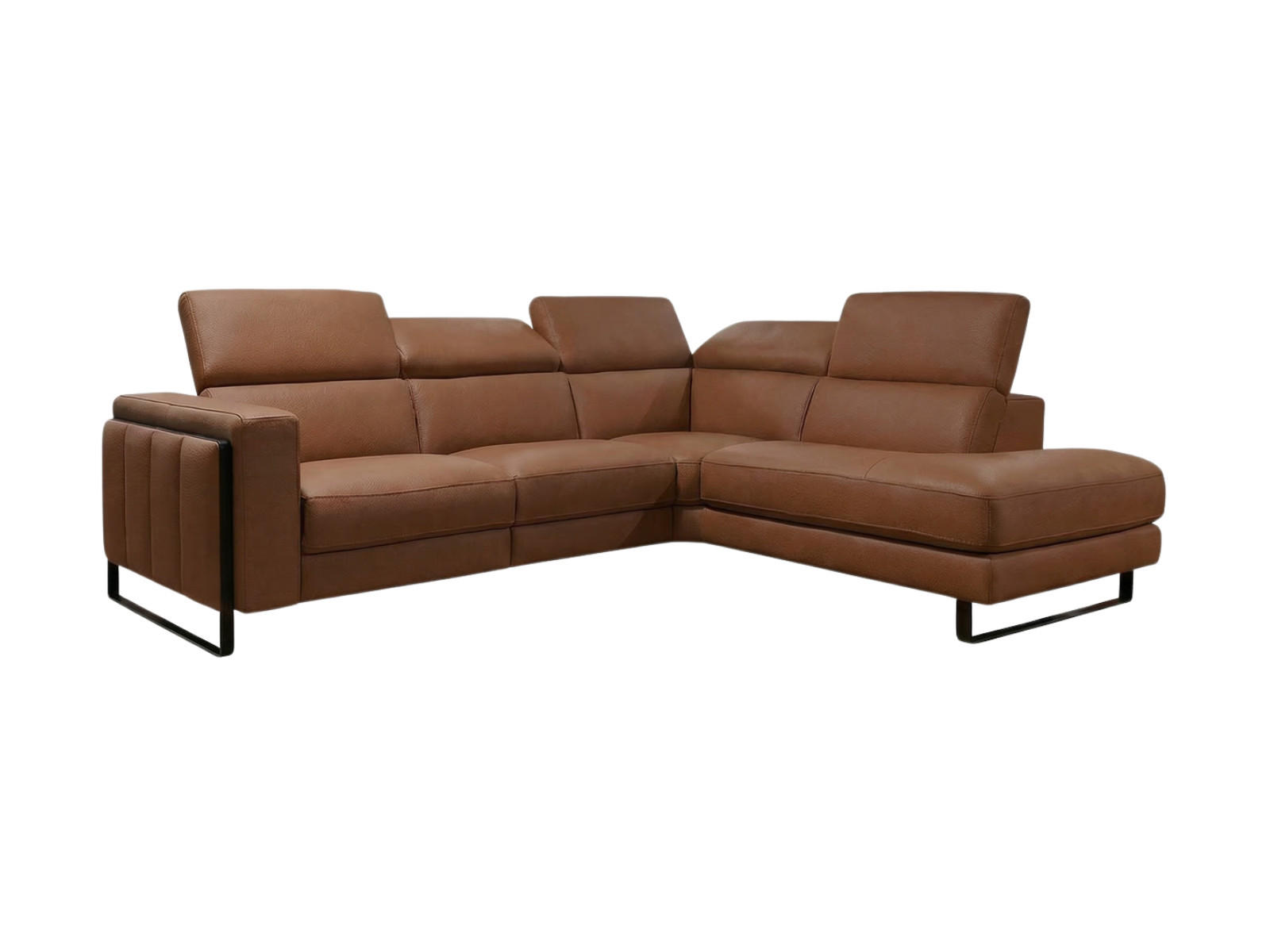 ECKSOFA Marchesi Echtleder Cognacbraun - Cognac, Leder/Metall (257/80/220cm)