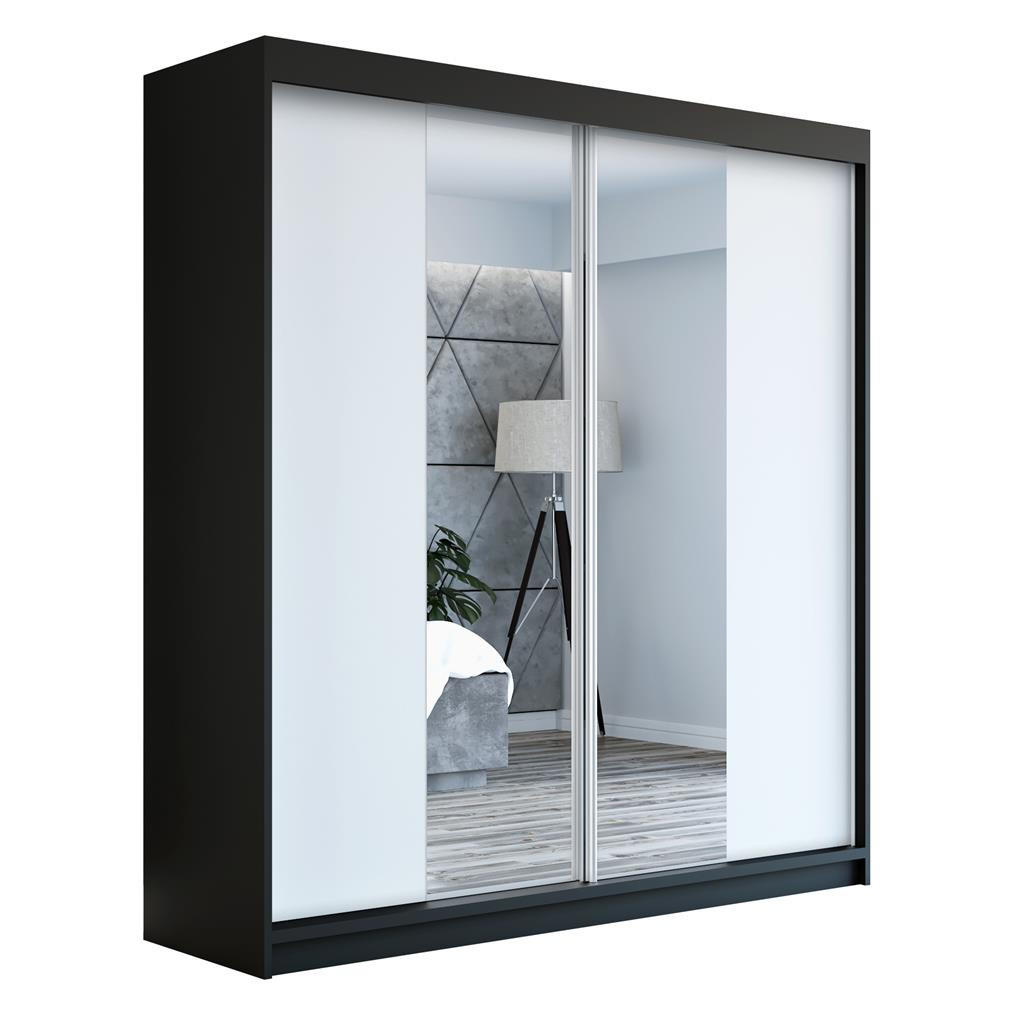 A&J MöbelLand Schwebetürenschrank Schwarz, Weiß, Weiß 180x215x59.5 cm