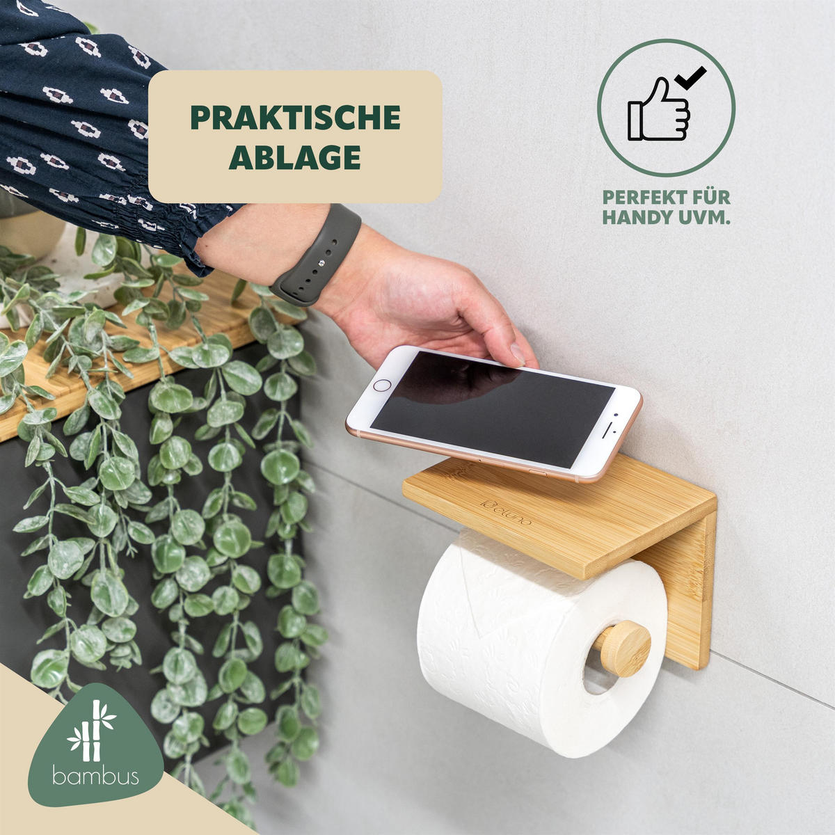 TOILETTENPAPIERHALTER, Bambus, zum Kleben - Braun, Holz (20/4/11.5cm) - eluno