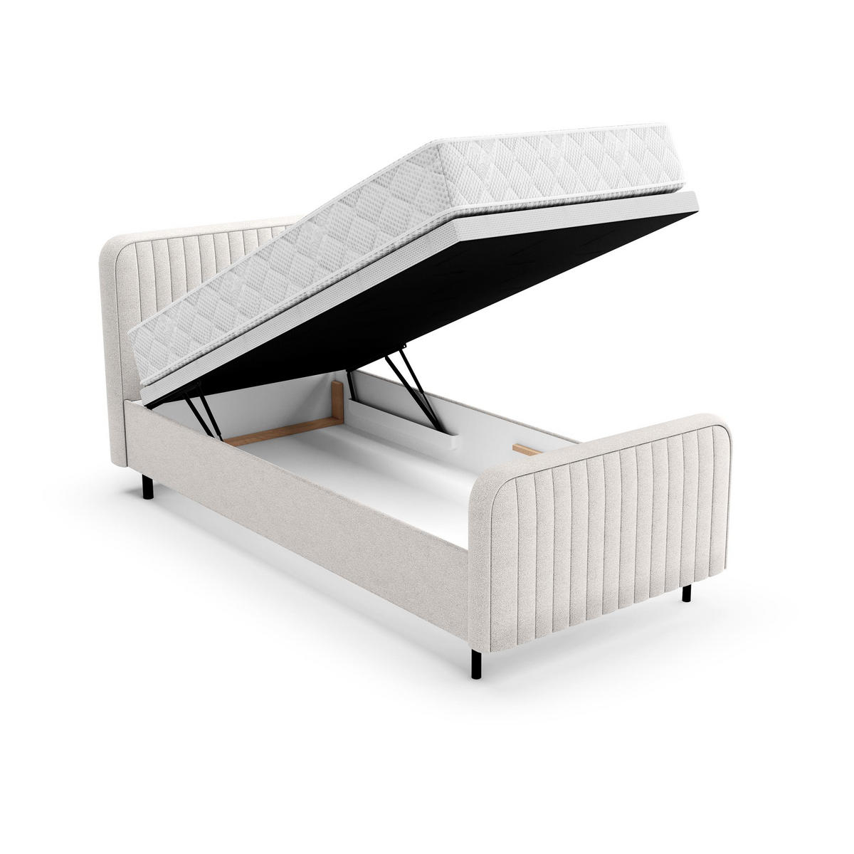 POLSTERBETT Lami 90x200, Einzelbett mit Bettkasten und Taschenfedernmatratze 20 cm, Creme - Creme/Schwarz, Textil/Metall (90/200cm) - Beautysofa