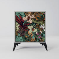 SIDEBOARD BOTANICAL EMERGENCE, Grau, 57,5x42x70,5 cm, Schwarze Metall-Sternfüße - Multicolor/Schwarz, Holzwerkstoff/Metall (57.5/70.5/42cm) - SpaceRebels