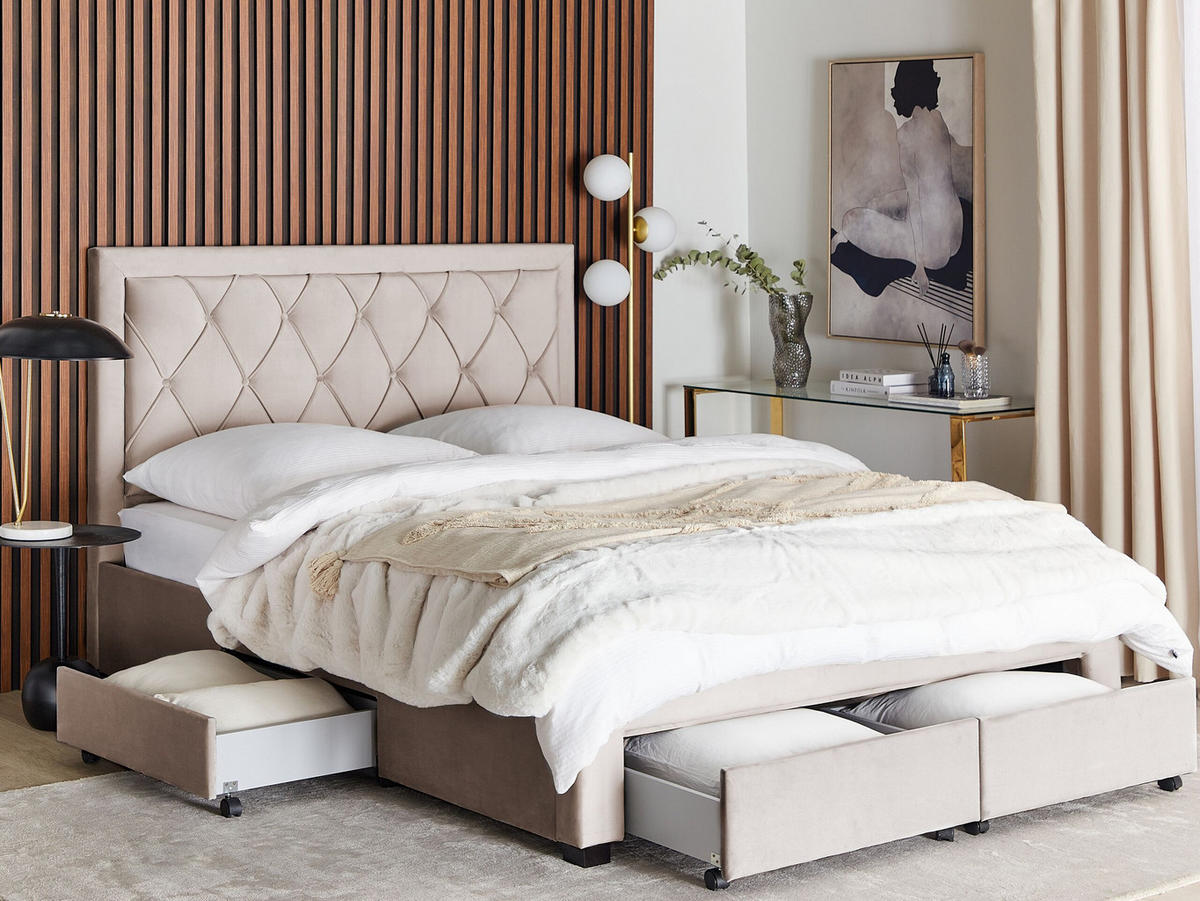 POLSTERBETT 160/200cm Beige Lievin - Beige, Textil (160/200cm) - Beliani