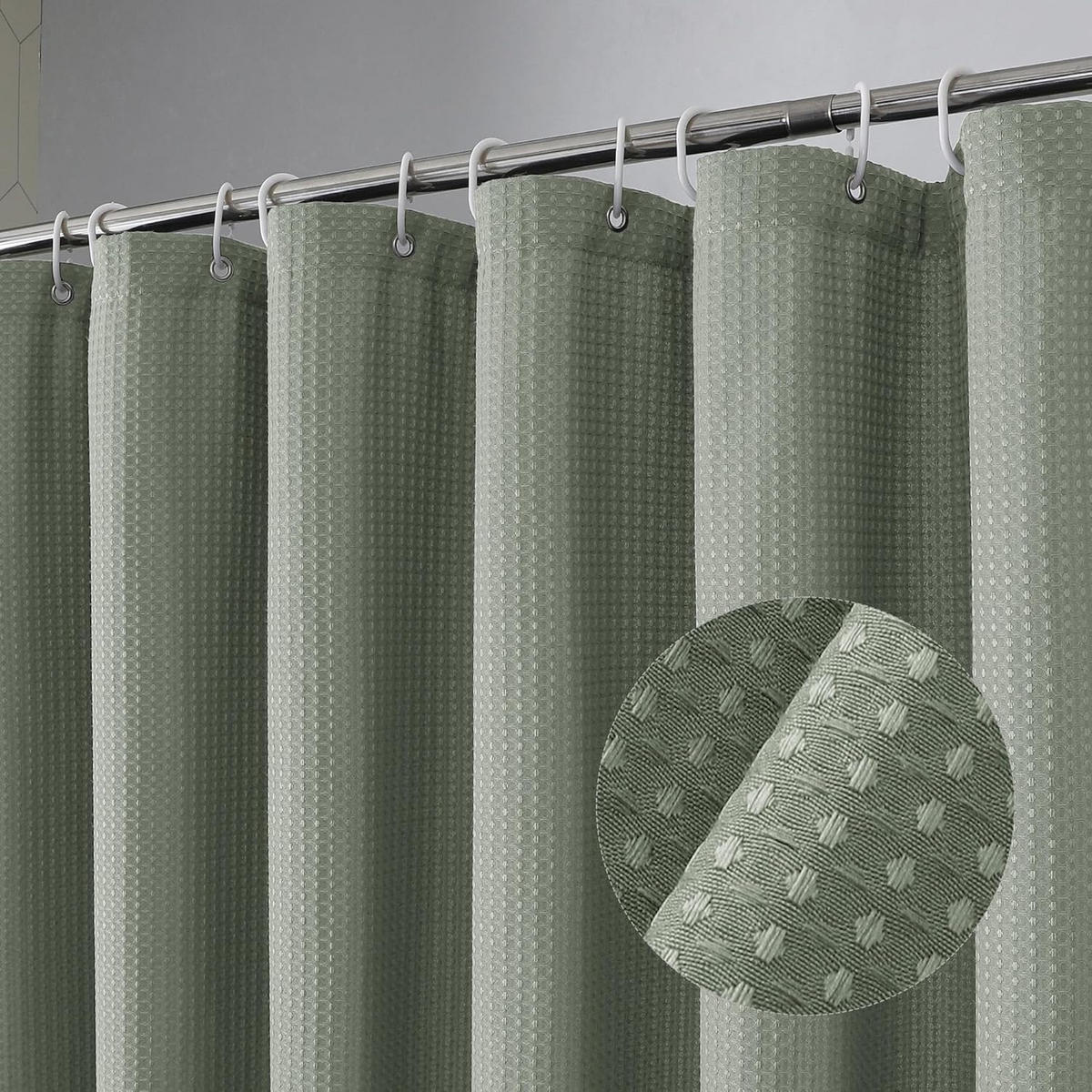 DUSCHVORHANG Grün Waffelstruktur Polyester wasserdicht mit Haken Badewanne Badezimmer - Grün, Textil (180/180cm) - MCBOSON