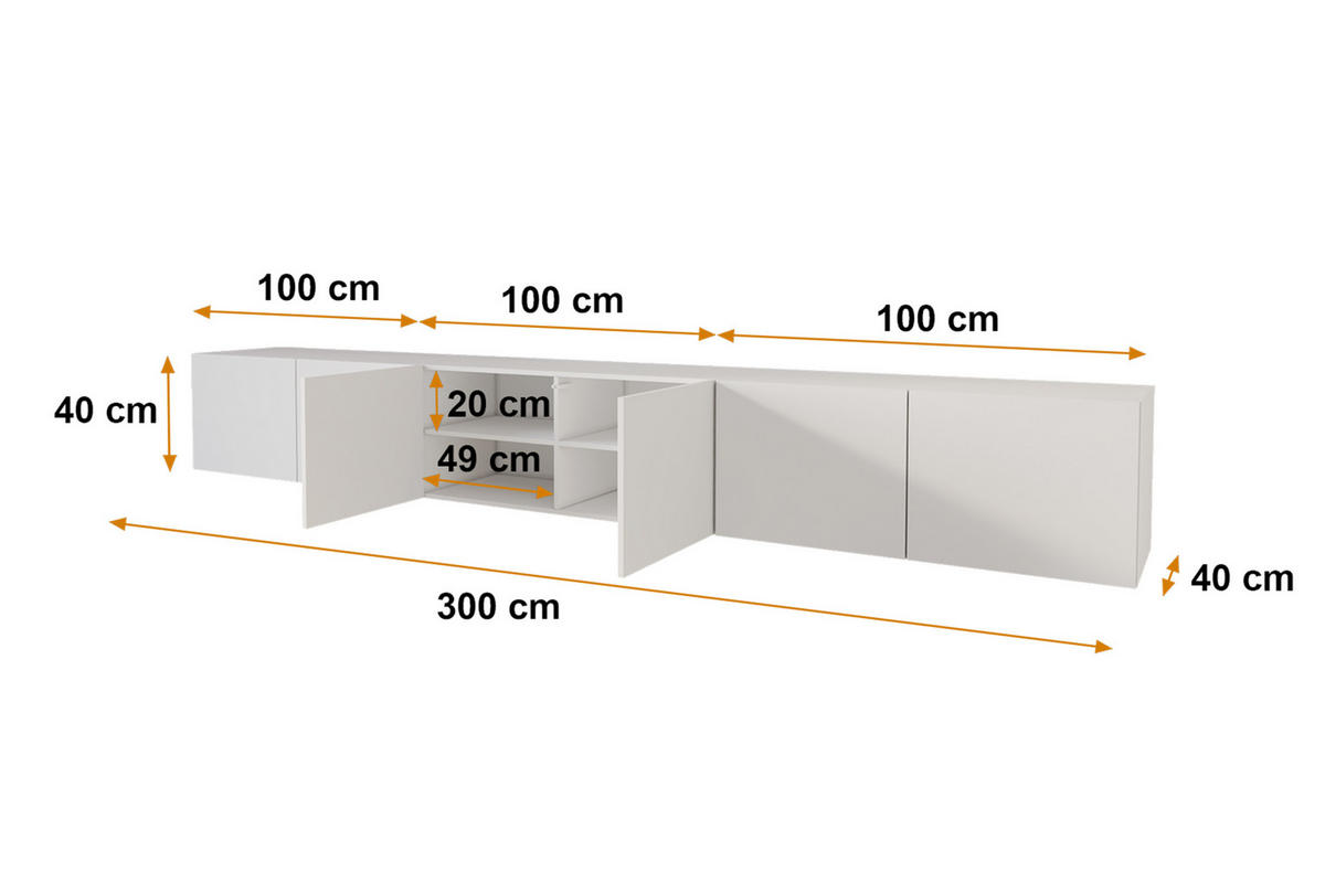 LOWBOARD ELIO-W 3x100x40x40 cm - Weiß - Weiß, Holzwerkstoff (300/40/40cm) - ALTDECOR