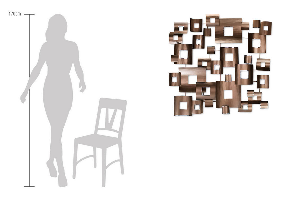 WANDDEKO Kupfer 100/100 cm - Kupferfarben, Metall (4.96/100/6cm) - KUNSTLOFT