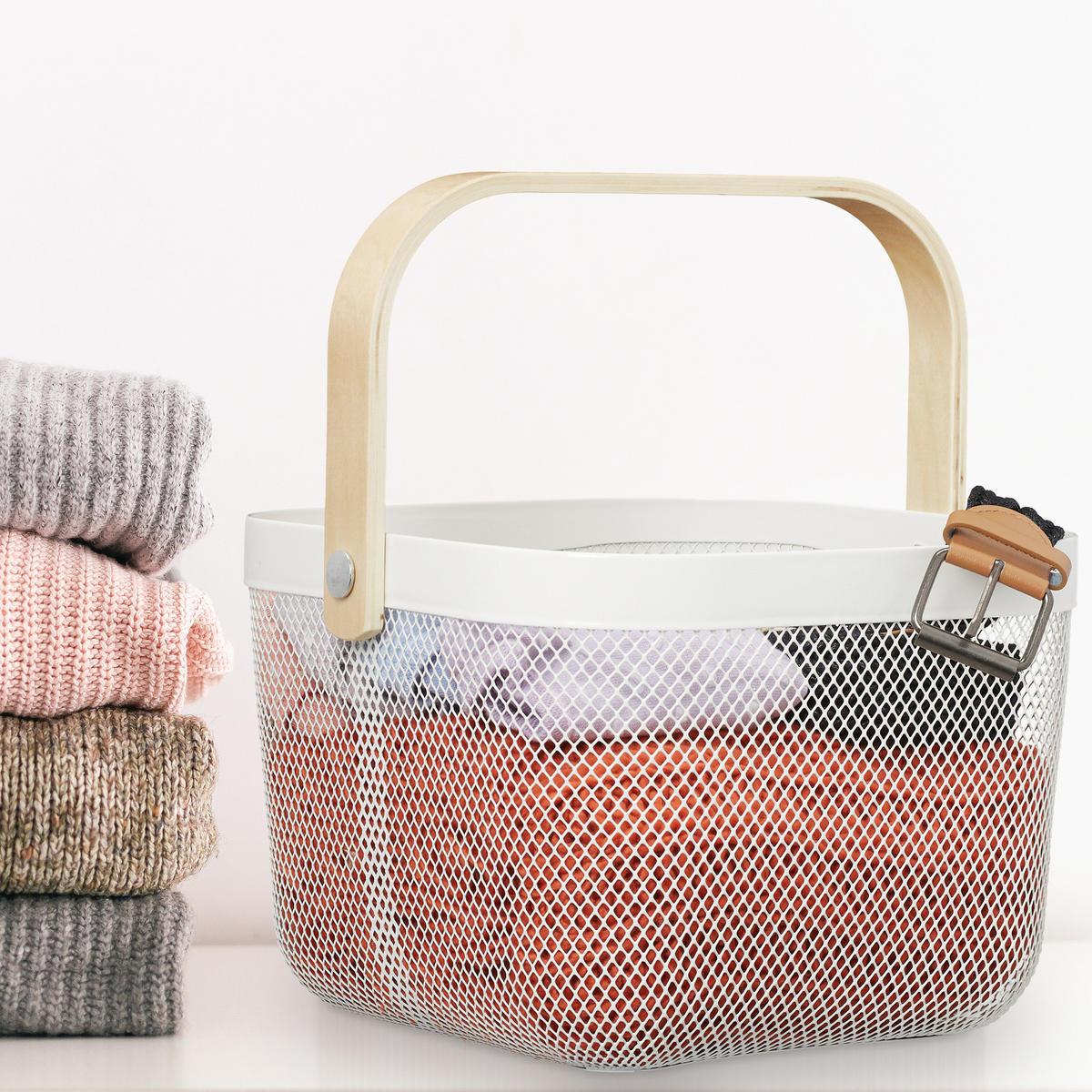 AUFBEWAHRUNGSKORB - Grau, Holz/Metall (26/17.5/24.5cm) - Relaxdays