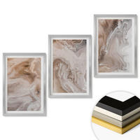 WANDBILDER 3er Set - 40x60 cm Silberner Rahmen - Abstrakter Marmorstein - Silberfarben, Kunststoff (40/60cm) - ArtPrintCave