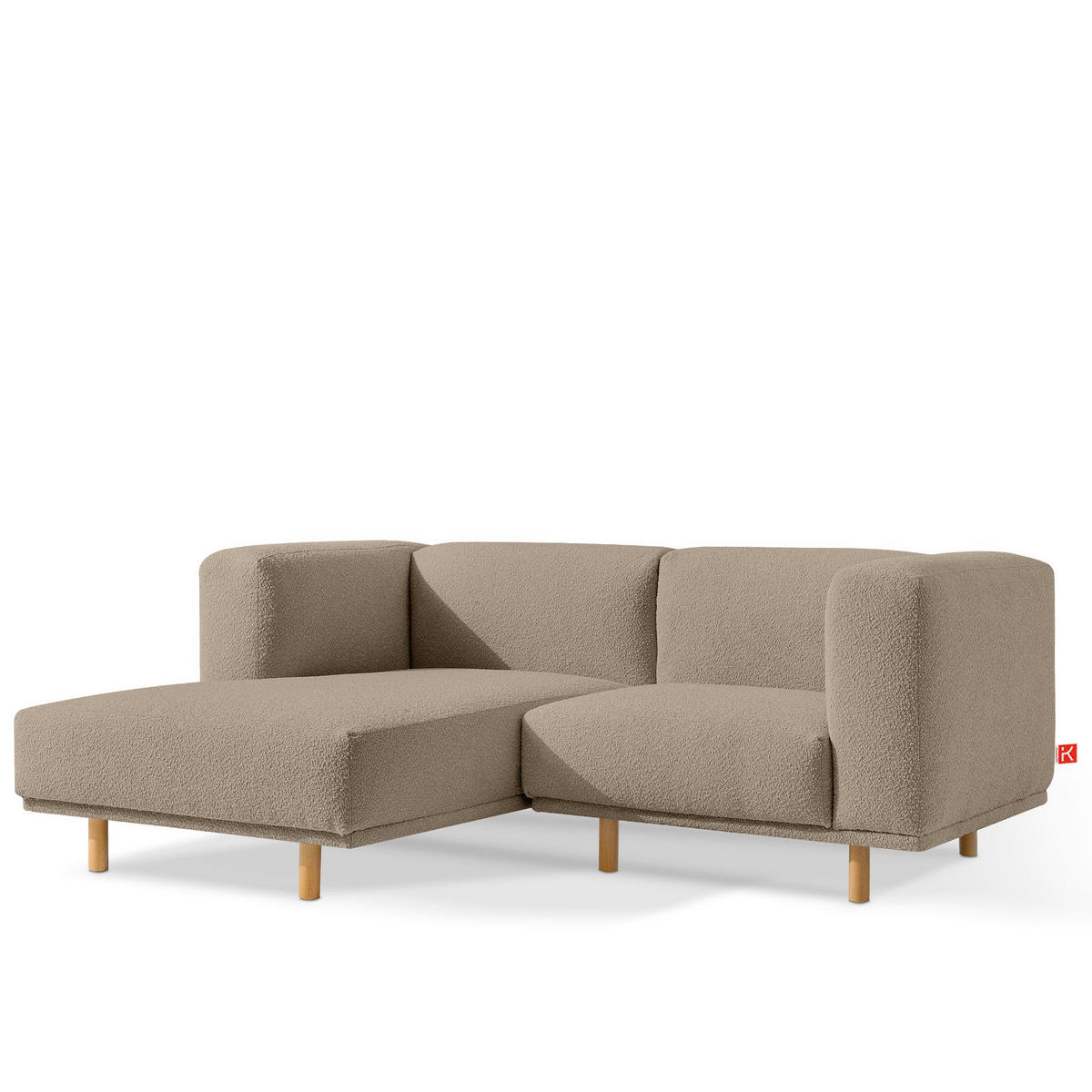 ECKSOFA-LINKS FOSERO, Bouclé - Greige/Buchefarben, Holz/Holzwerkstoff (204/155cm) - KONSIMO®