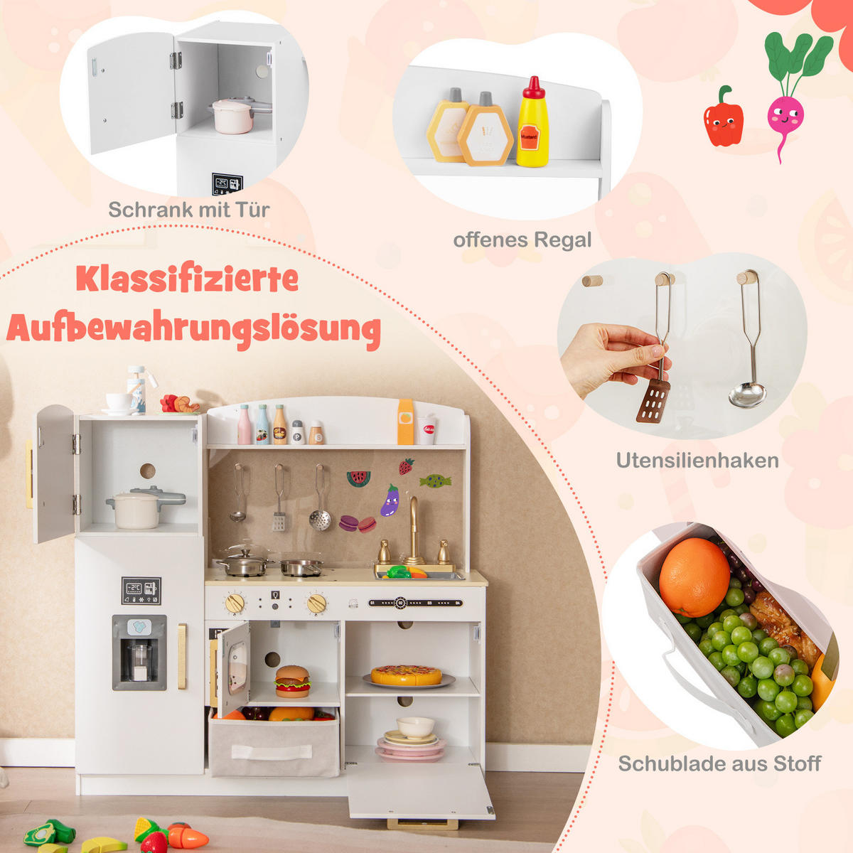 SPIELKÜCHE Weiß - Weiß, Holzwerkstoff (27/83/86cm) - COSTWAY