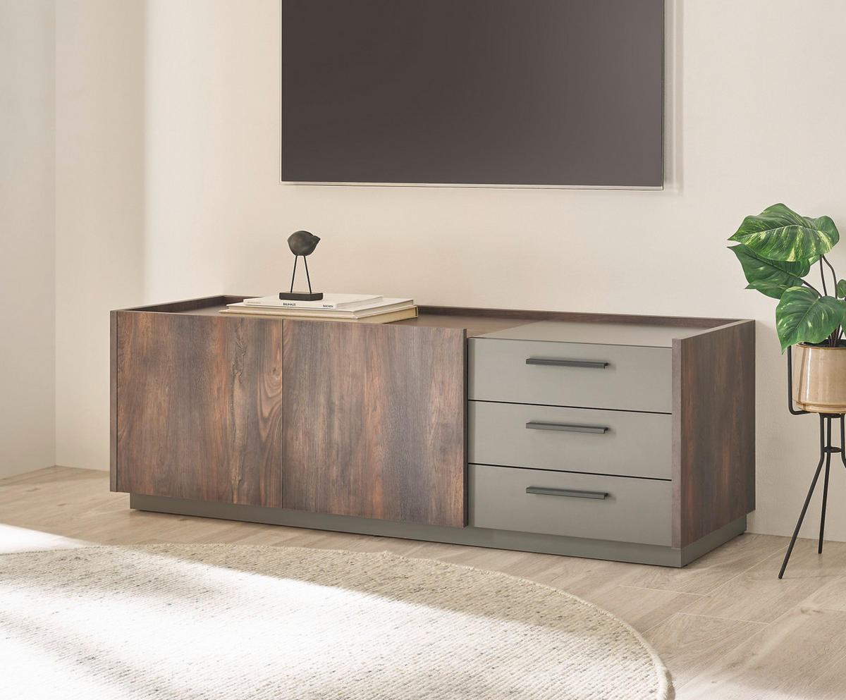 TV-LOWBOARD Piano in Eiche und grau 150 cm - Schwarz/Naturfarben, Holzwerkstoff/Kunststoff (153/40/45cm) - Furn.Design
