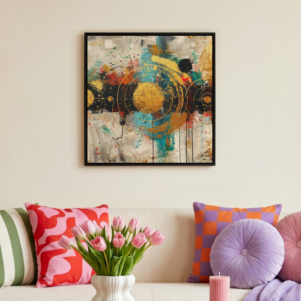 LEINWAND Bilder mit Rahmen - Abstrakt - Kunst - Gold - Modern - 50x50 - Multicolor, Textil (50/50cm) - MuchoWow