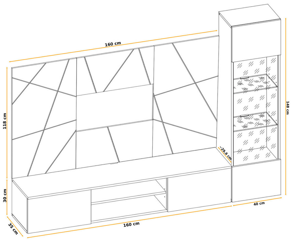 WOHNWAND hellgrau, Eiche Artisan 200 cm, Schrankwand inklusive Beleuchtung, Push-to-Open - Hellgrau/Eiche Artisan, Glas/Holzwerkstoff (200/148/35cm) - Inn.Furn