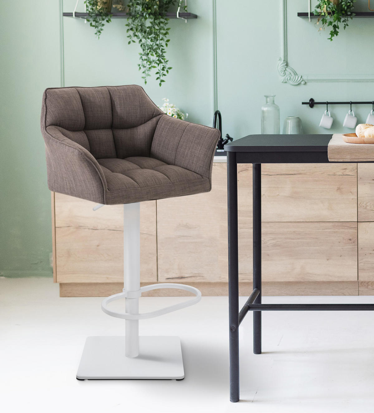 BARHOCKER 2er Set Damaskus Stoff weiß grau - Weiß/Grau, Kunststoff/Metall (64/110/48cm) - TPFLiving