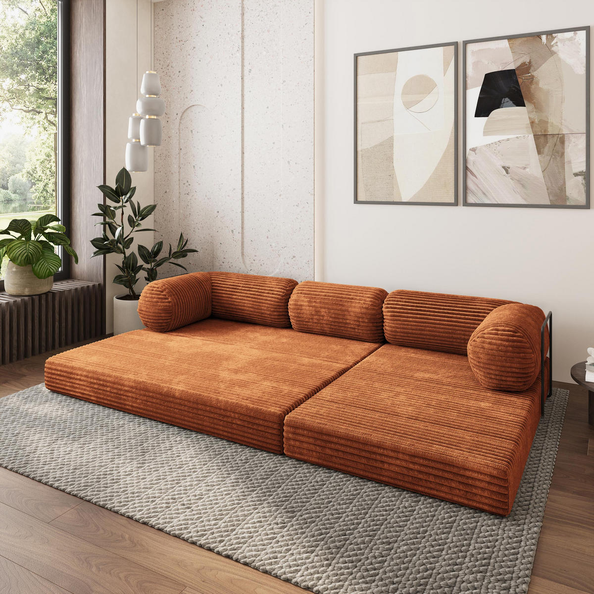 ROHOVÁ SEDAČKA ETERA modulární Boneless pohovka s funkcí spaní, hnědá TILIA 52 - hnědá, textil (270/160cm) - MASSENO