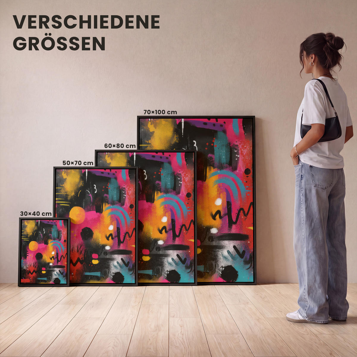 LEINWAND Bilder mit Rahmen - Farbflächen - Formen - Bunt - Abstrakt - 30x40 - Pink, Textil (30/40cm) - MuchoWow
