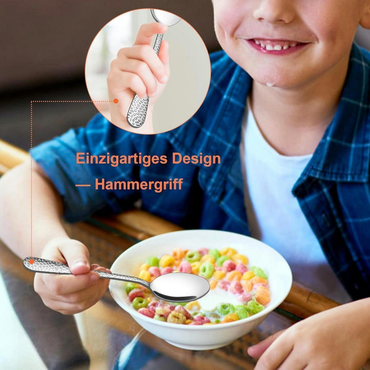 KINDERBESTECK 16-teiliges Set Edelstahl Hammergriff - Silberfarben, Metall