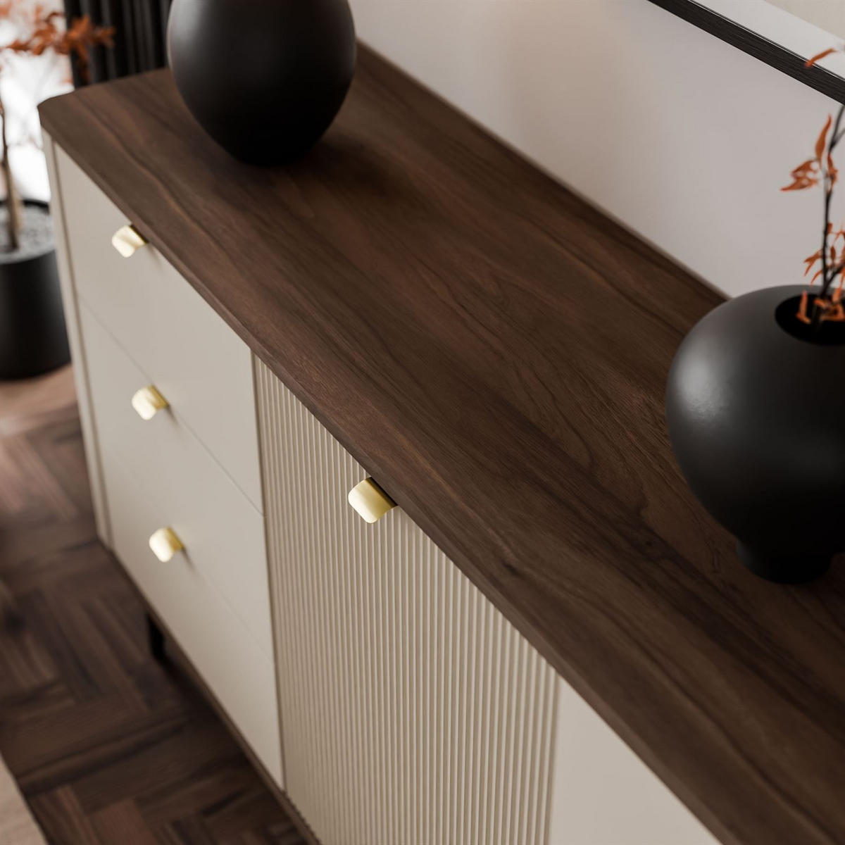 KOMMODE für den Flur AUTUMN 1D6S mit sechs Schubladen, Kaschmir / Nussbaum - Beige/Braun, Holzwerkstoff (160/82/40cm) - Lookway