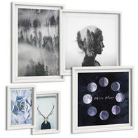 BILDER SET 5er Set - 50x50 cm & 20x30 cm & 40x60 cm Weißer Rahmen - Waldnebel, Mond, Schädel, Frau - Weiß, Kunststoff (40/60cm) - TULUP