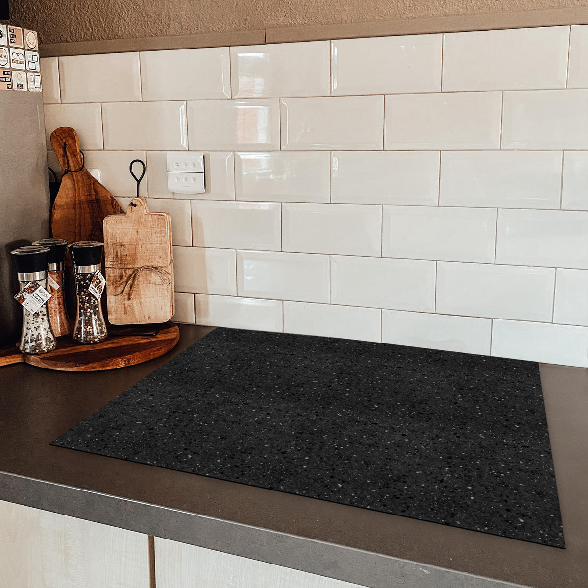 HERDABDECKPLATTE Granit - Schwarz - Grau Herdabdeckung Induktionsfeld 70x52 cm - Anthrazit, Kunststoff (70/52/0.2cm) - MuchoWow