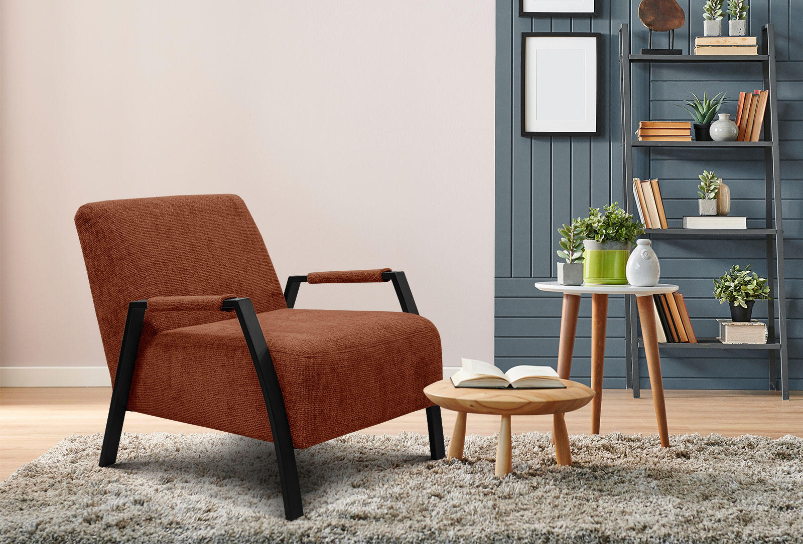 SESSEL KOBE, dunkelorange - Dunkelorange/Schwarz, Holz/Textil (72/76/90cm) - Courtois Laville