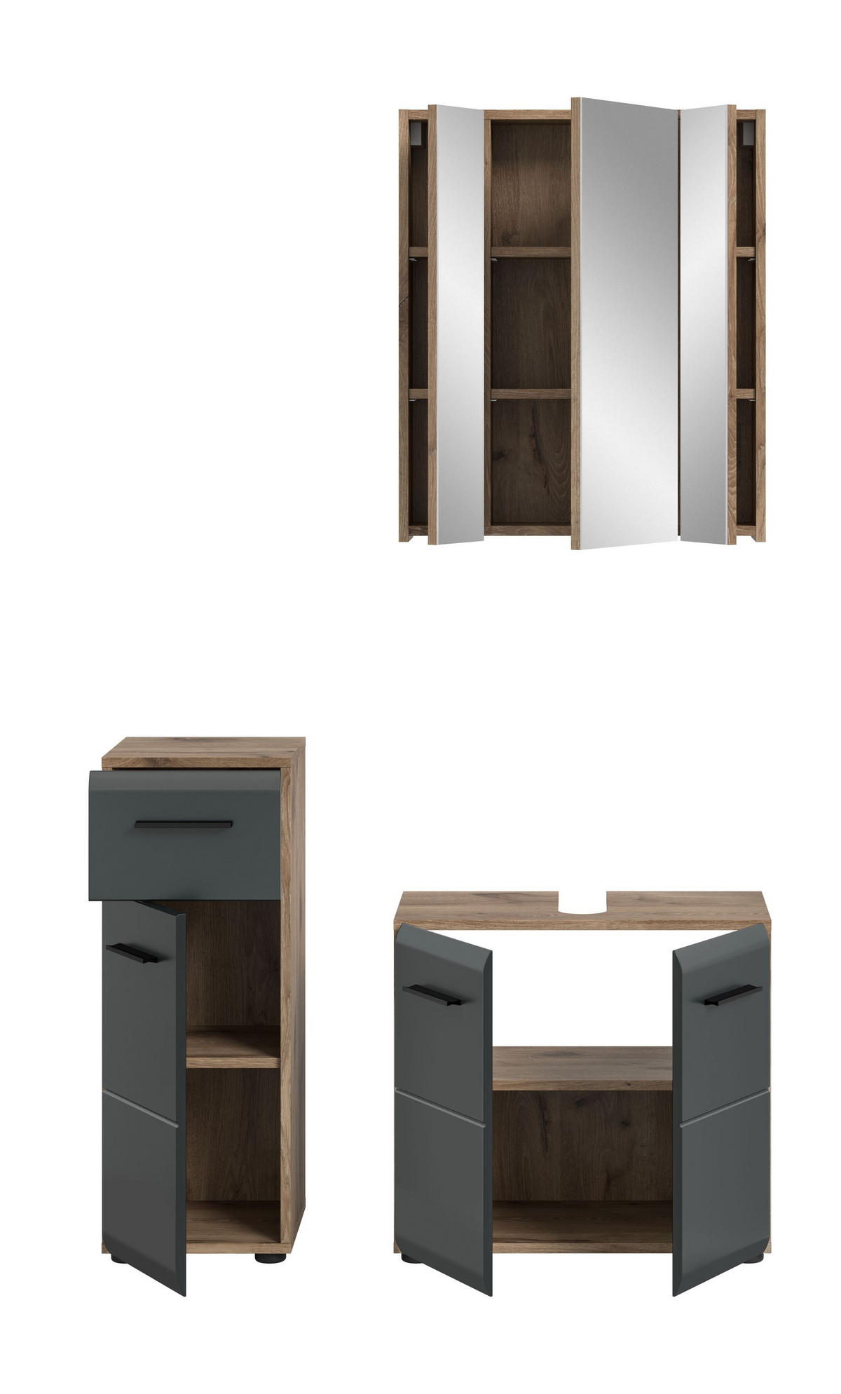 BADEZIMMER Alba 3-tlg. (B/H/T: ca. 105/185/30 cm) in Nox Oak /schwarz matt - Eichefarben, Holz (105/185/30cm)
