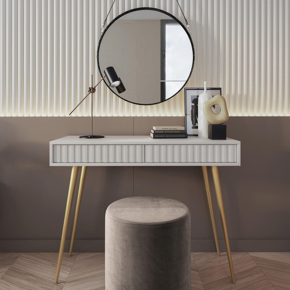 KONSOLENTISCH Bello Weiß mit goldenen Metallbeinen 104 cm - Goldfarben/Weiß, Holzwerkstoff/Metall (38/104/80cm) - Selsey