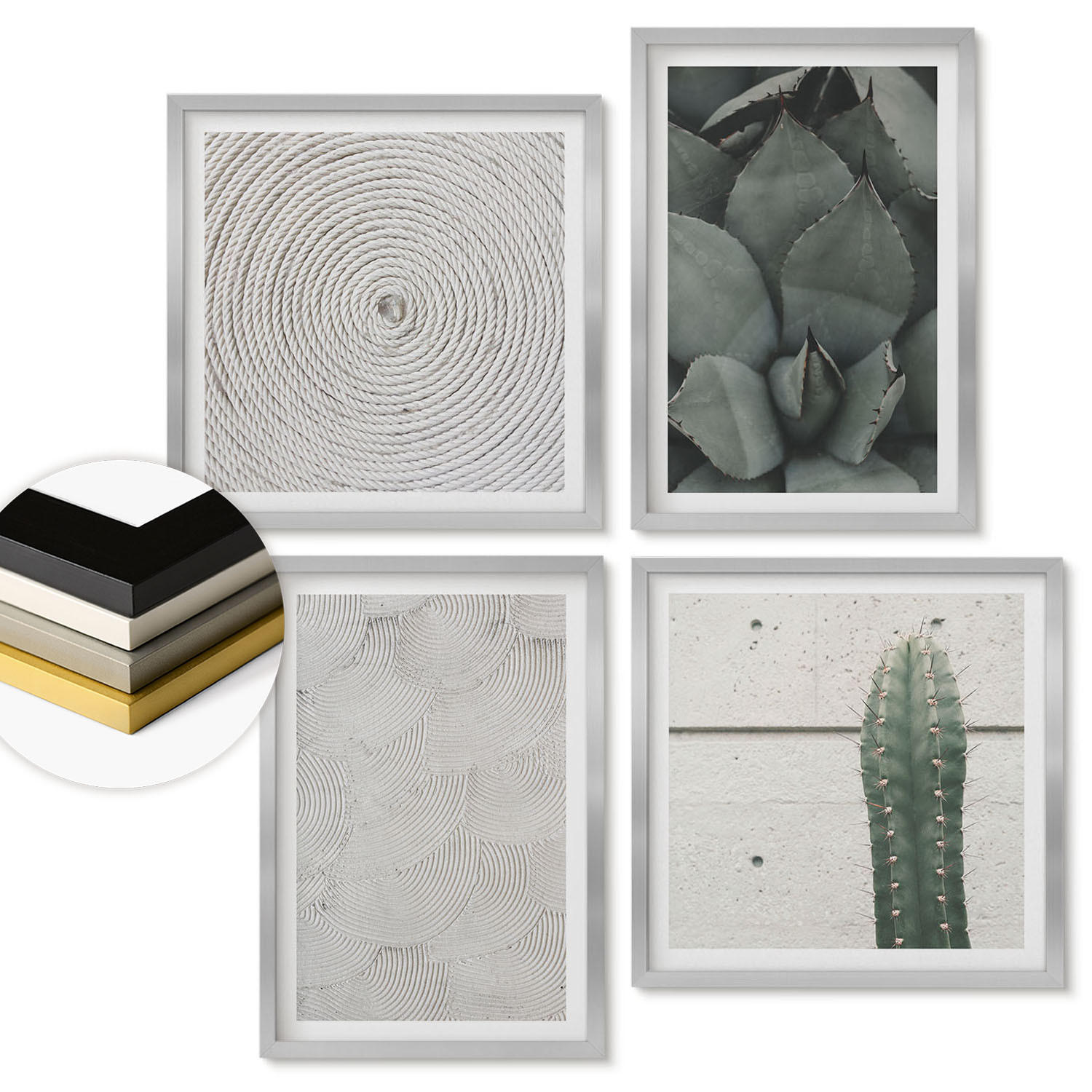 WANDBILDER 4er Set - 50x50 cm & 40x60 cm Silberner Rahmen - Sommerliche Texturen aus den Tropen - Silberfarben, Kunststoff (50/50cm) - ArtPrintCave
