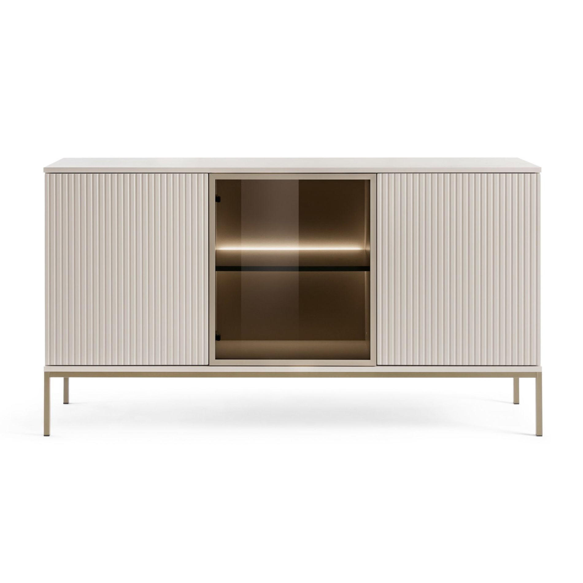 SIDEBOARD Tosena Schwarz/Wotan-Eiche mit LED 154 cm - Kaschmir/Goldfarben, Holzwerkstoff/Metall (154/83/39cm) - Selsey