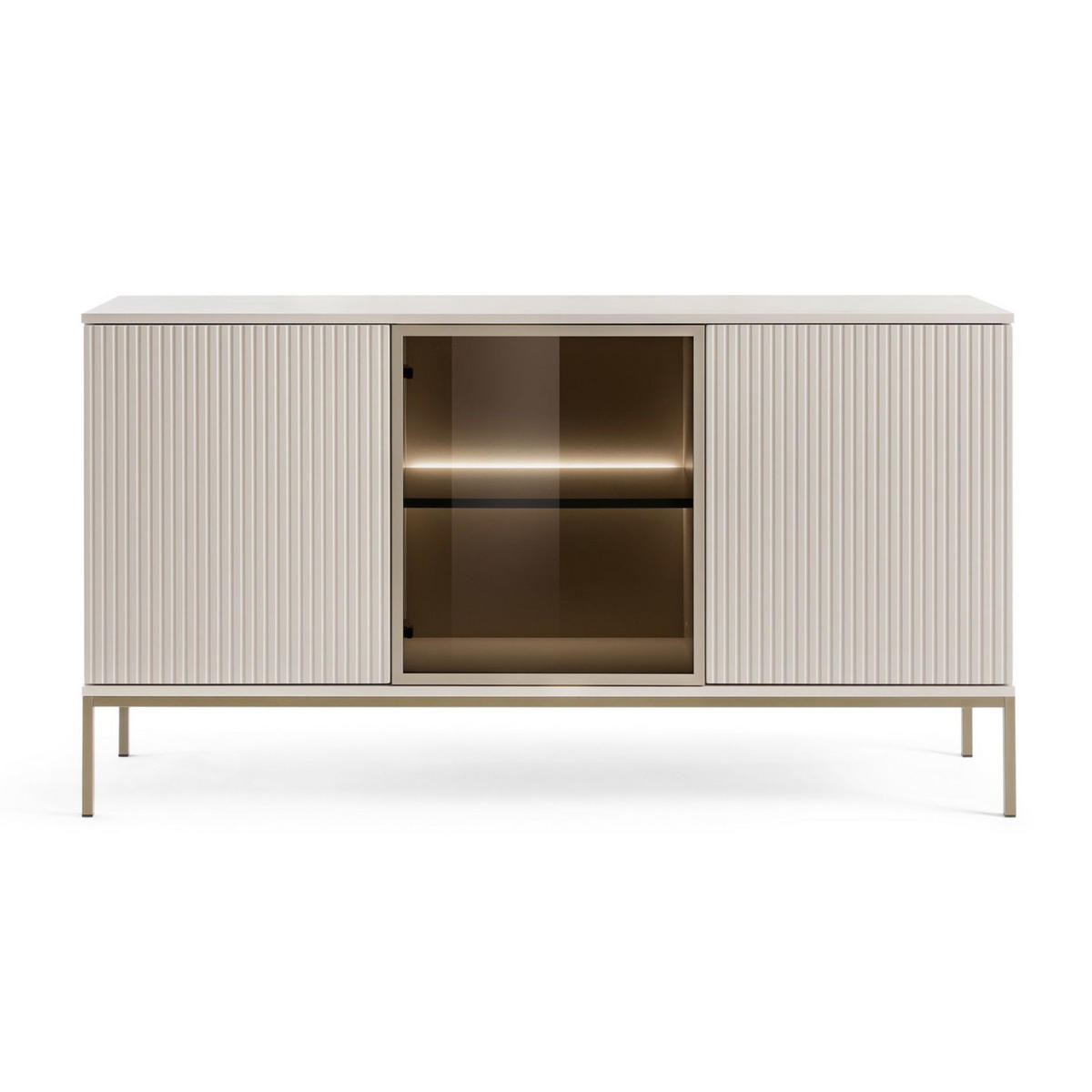 SIDEBOARD Tosena Schwarz/Wotan-Eiche mit LED 154 cm - Kaschmir/Goldfarben, Holzwerkstoff/Metall (154/83/39cm) - Selsey