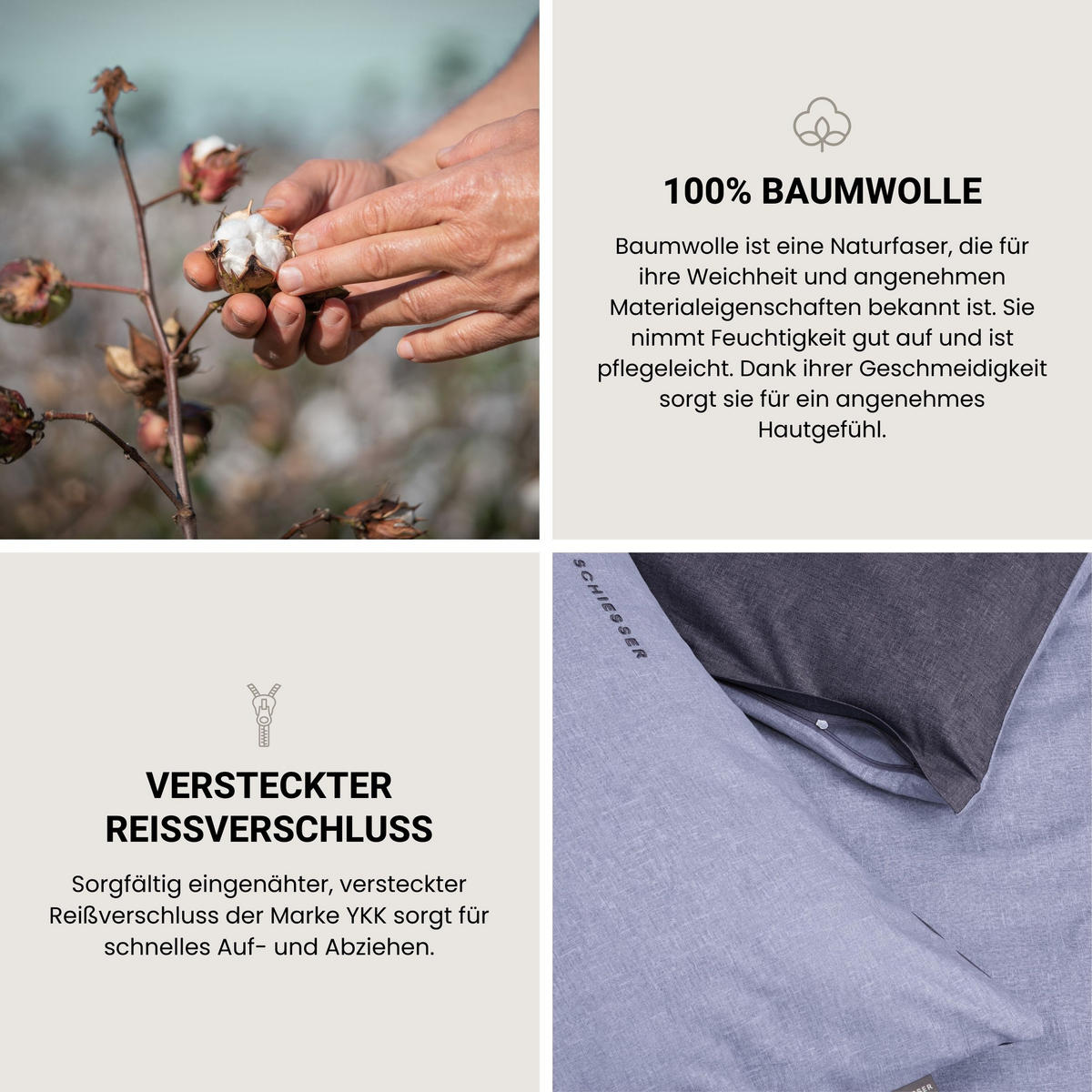 BETTWÄSCHESET Doubleface - Renforcé - 2-teilig - 155 x 220 cm - Blau - Blau, Textil (155/220cm) - SCHIESSER