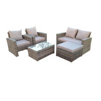 GARTENGARNITUR Polyrattan 5-Sitzer - Dunkelgrau, Metall - Fimous